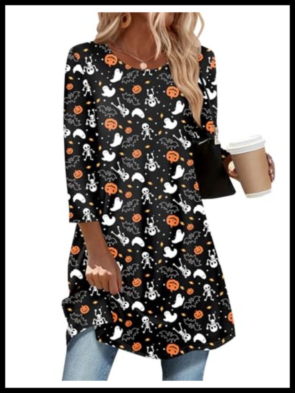 Womens 3/4 Sleeve Tunic Top Loose Fit Dressy Casual Blouse